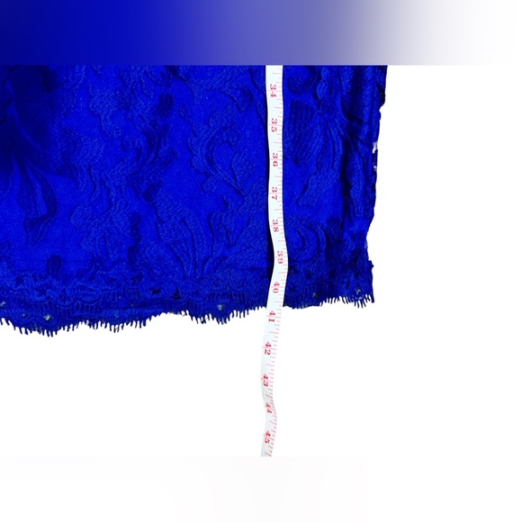 TADASHI SHOJI Dress Embroidered Sheath V Neck Lace Scallop Royal Blue Size 12 - Picture 16 of 16